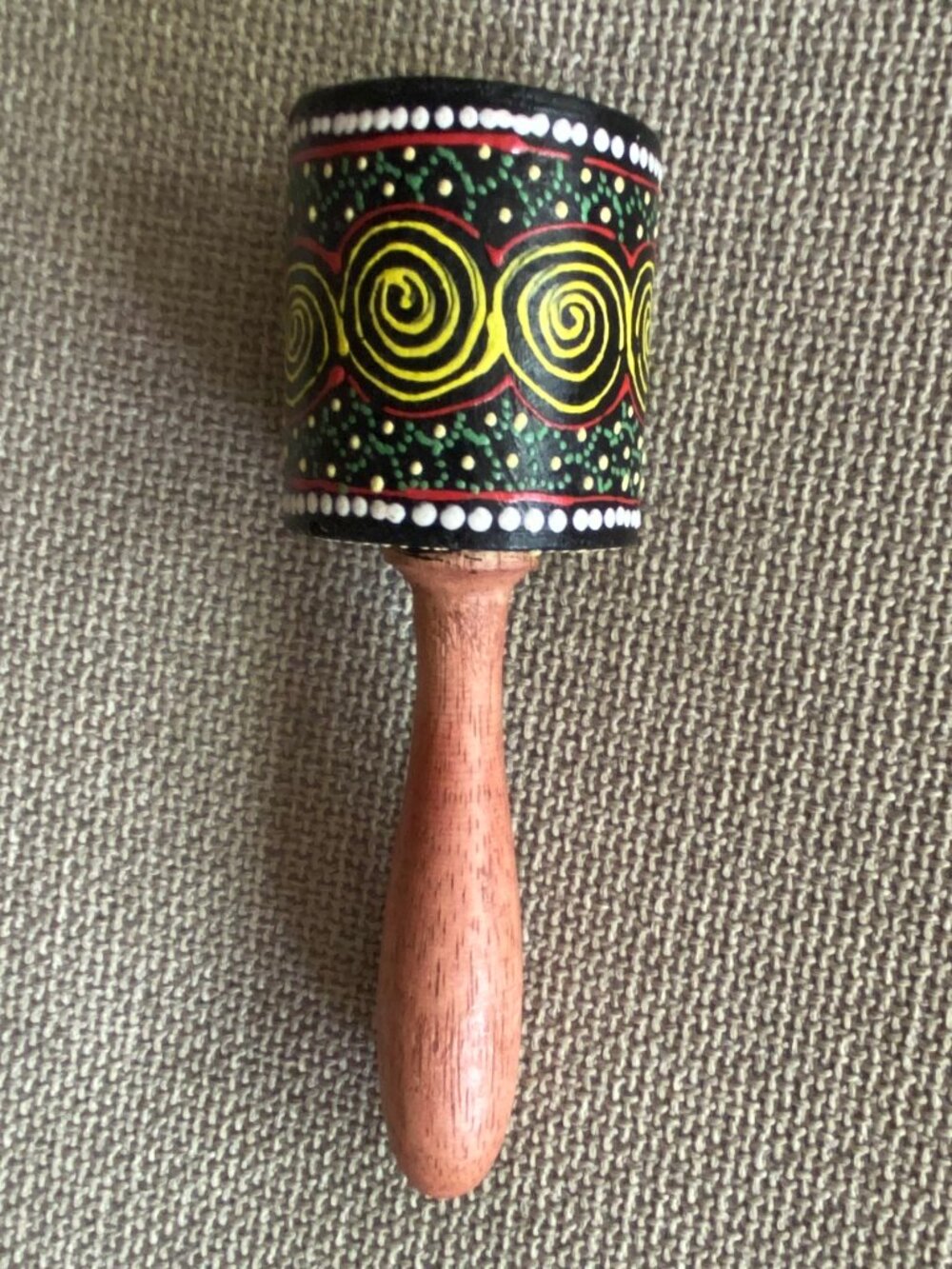 🌀Hand-Painted Dot Art Cylinder Gourd Shaker - Indigenous Folk Art Rattle 8.5"